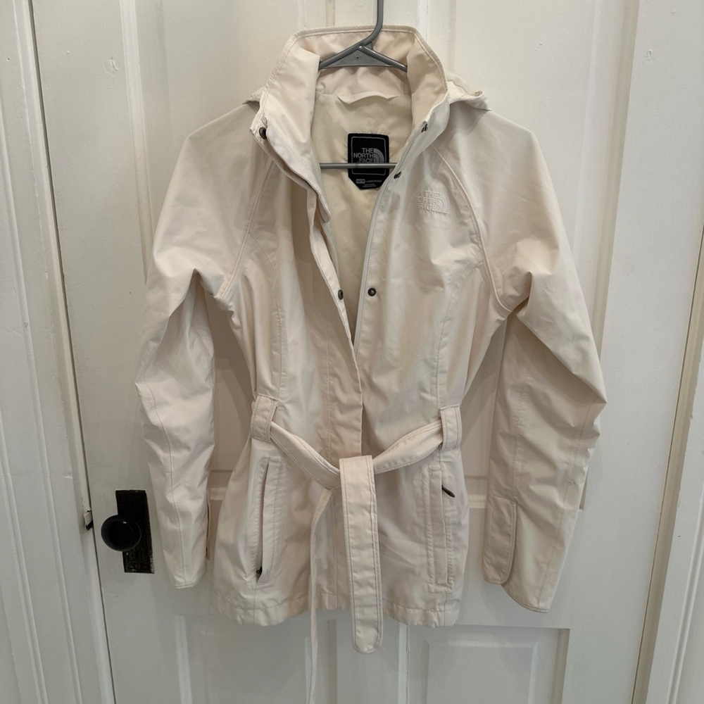 THE NORTH FACE White Nylon HYVENT RAIN JACKET Hike Gear Windbreaker Belt Coat XS